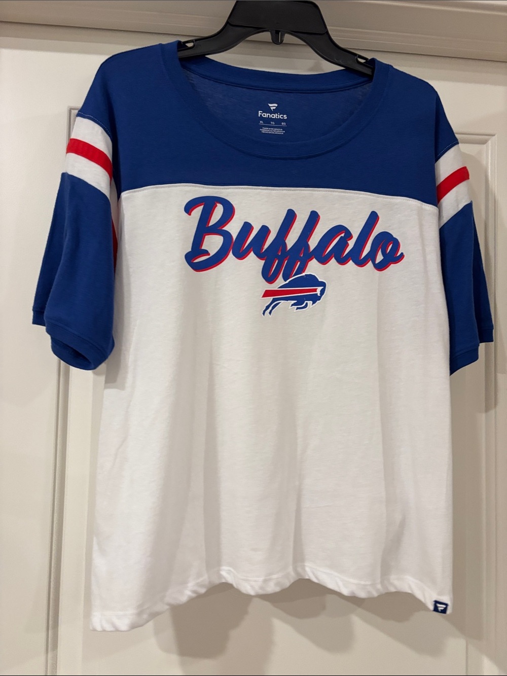 Fanatics Womens/Kids White, Royal Blue & Red Buffalo Short Sleeve Tee